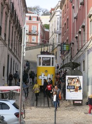 a funicular in Lisbon; handy for steep streets!