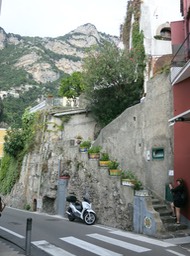 along the road from the bus stop