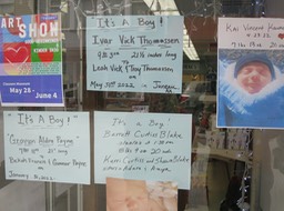 on a shop window in town