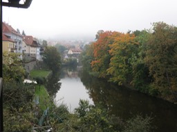 view from our hotel balcony, a foggy morning