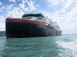 view of our ship from a zodiac